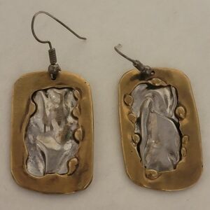 U10 Vintage Lazaro Gutierrez Sterling & Brass Pierced Dangle Earrings